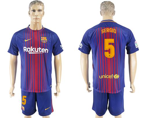 Barcelona #5 Sergio Home Soccer Club Jersey